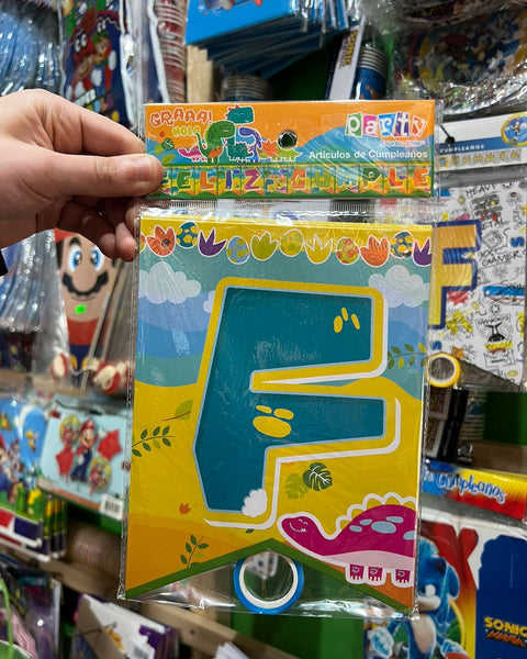 Banderin de feliz cumpleaños Dinosaurio