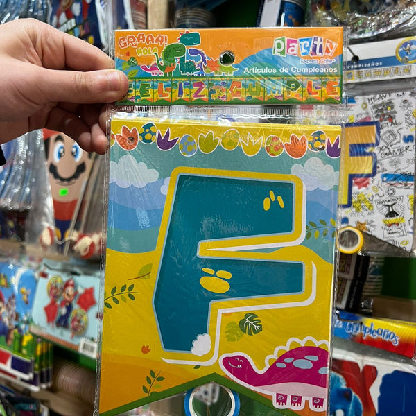 Banderin de feliz cumpleaños Dinosaurio