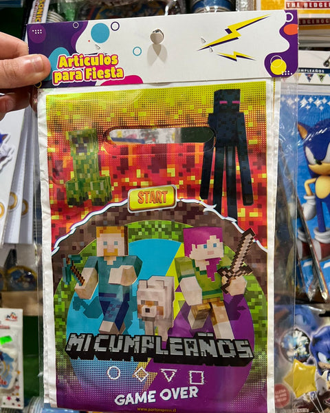 Bolsas de dulces plasticas minecraft paquete X 6 unidades