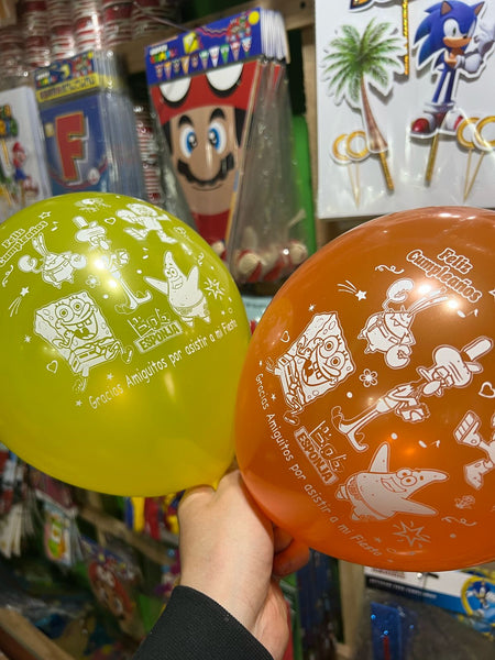 Globos latex Bob esponja, paquete X 12 unidades