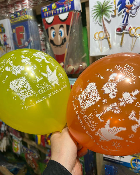Globos latex Bob esponja, paquete X 12 unidades