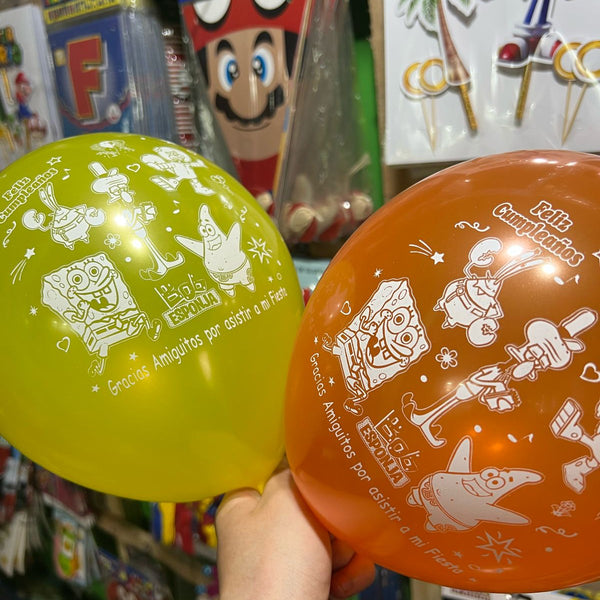 Globos latex Bob esponja, paquete X 12 unidades