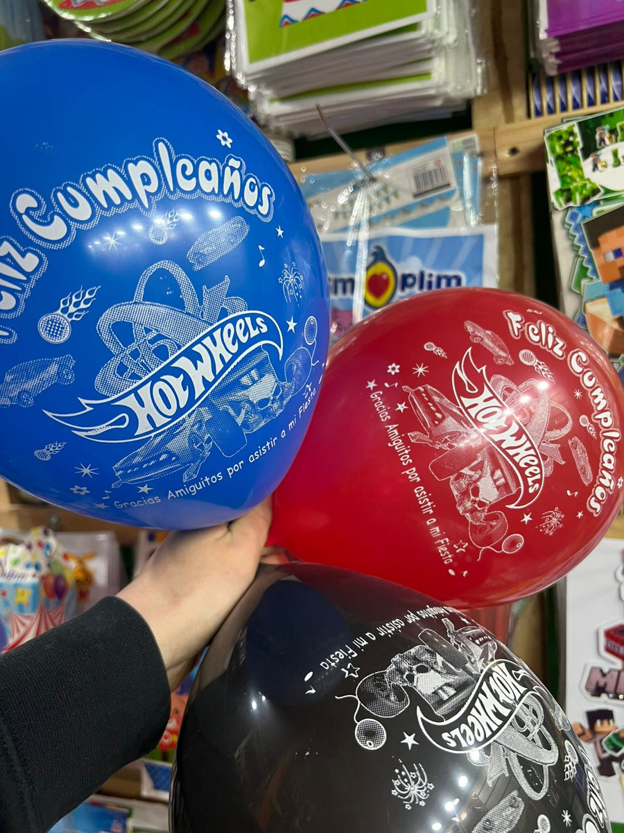 Globos latex Hot Wheels, paquete X 12 unidades