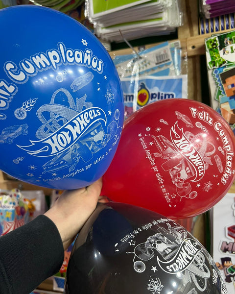 Globos latex Hot Wheels, paquete X 12 unidades