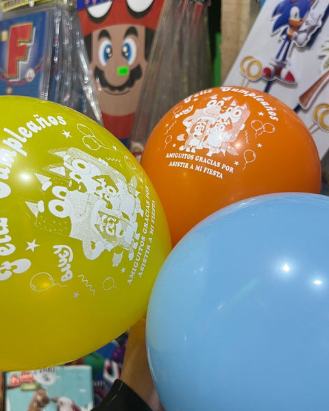 Globos latex impresos bluey paquete X 12 unidades