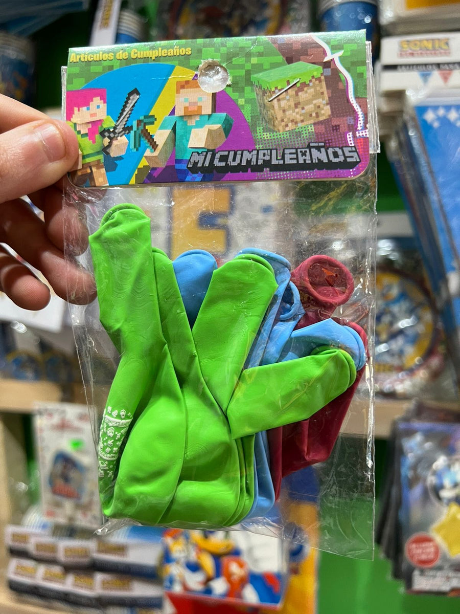 Globos latex impresos minecraft paquete X 12 unidades