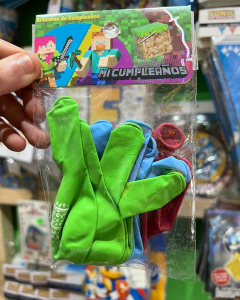 Globos latex impresos minecraft paquete X 12 unidades