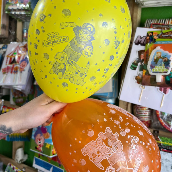 Globos latex impresos pokemon paquete X 12 unidades