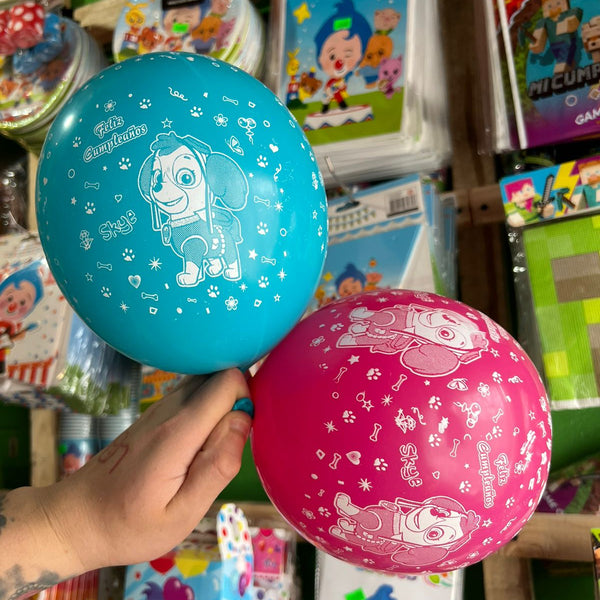 Globos latex impresos skye/paw patrol paquete X 12 unidades