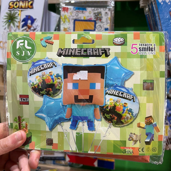Set globos minecraft, 5 piezas