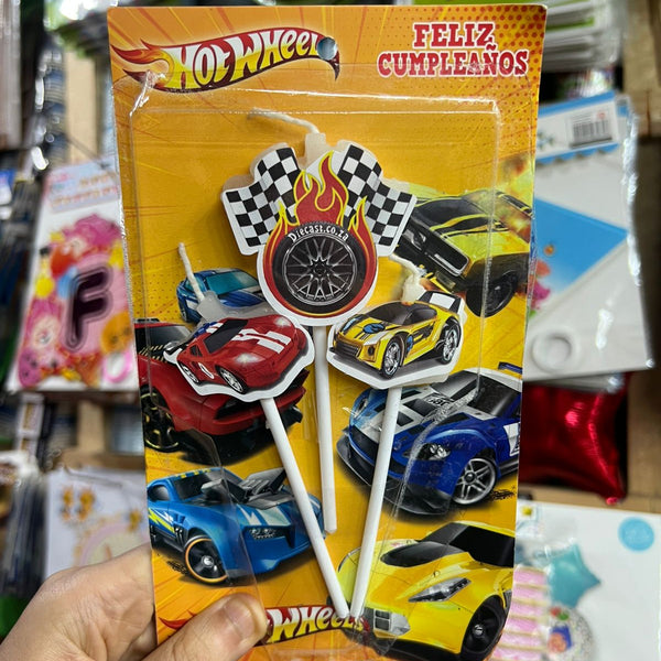 Vela cumpleaños Hot Wheels x3 personajes