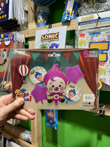 Set globos payaso plim plim, 5 piezas