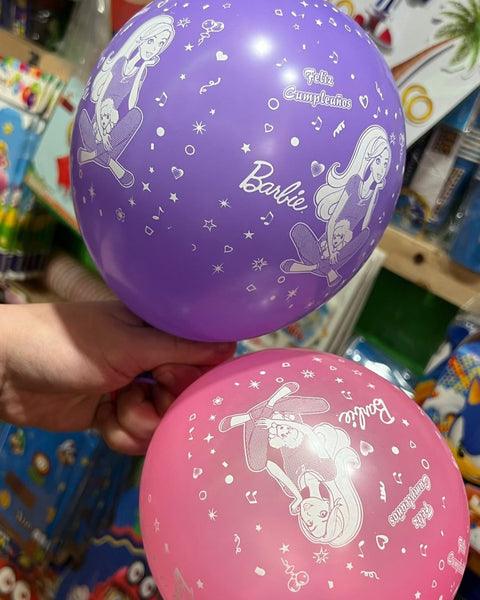 Globos latex impresos barbie paquete X 12 unidades