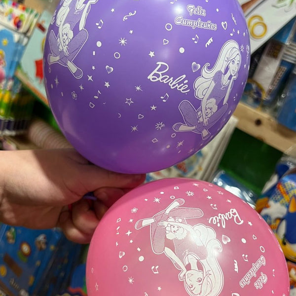 Globos latex impresos barbie paquete X 12 unidades