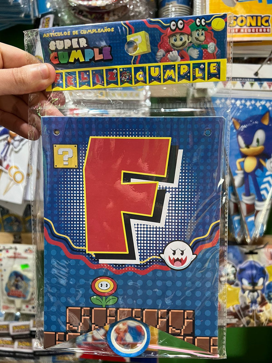 Banderin de feliz cumpleaños mario bross