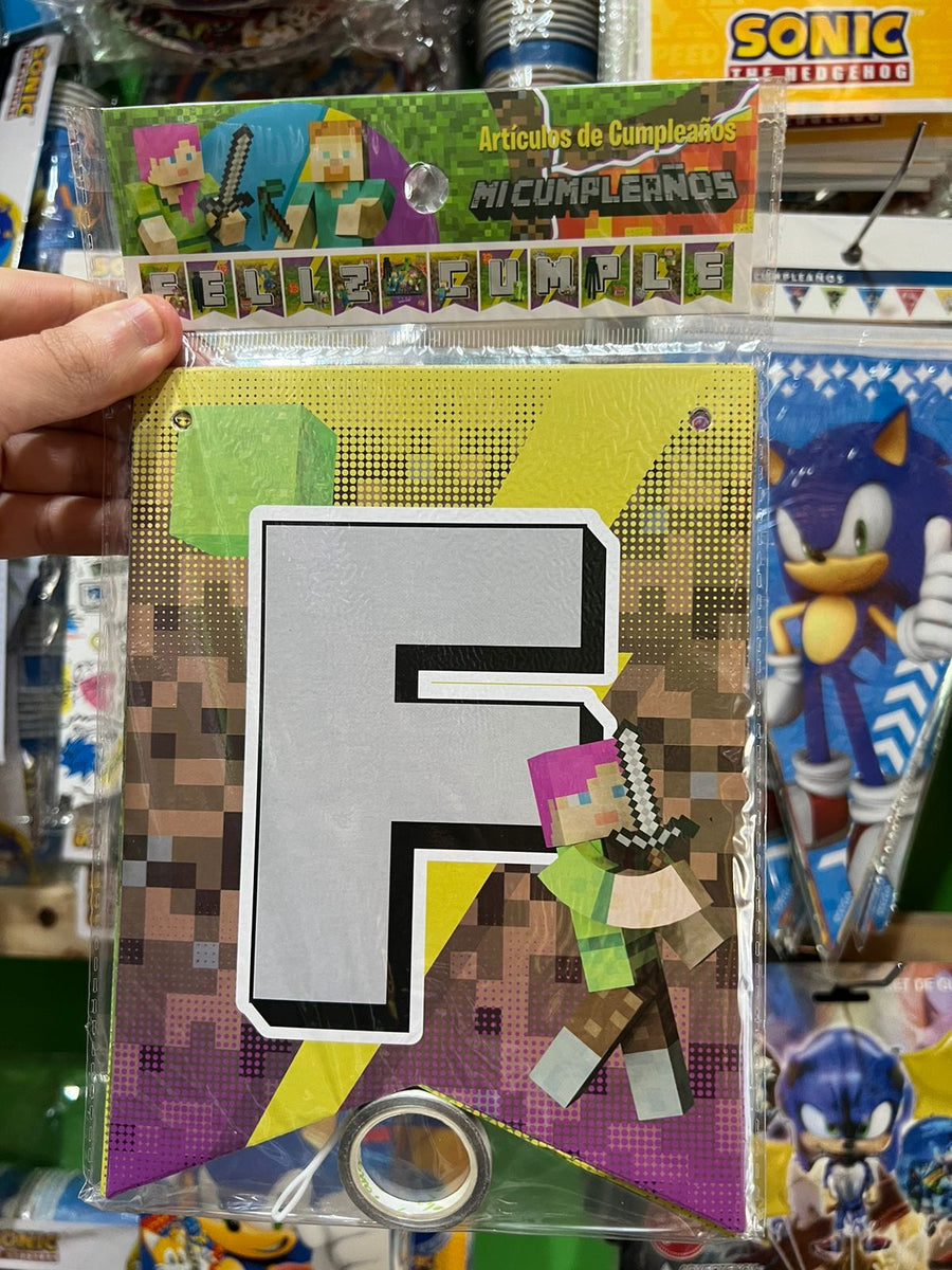 Banderin de feliz cumpleaños minecraft