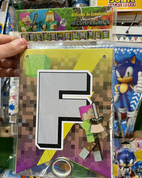 Banderin de feliz cumpleaños minecraft