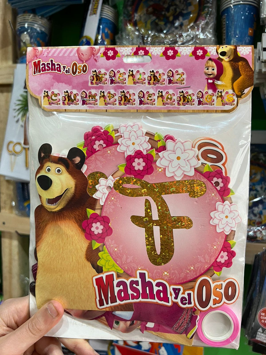 Banderin de feliz cumpleaños masha y el oso