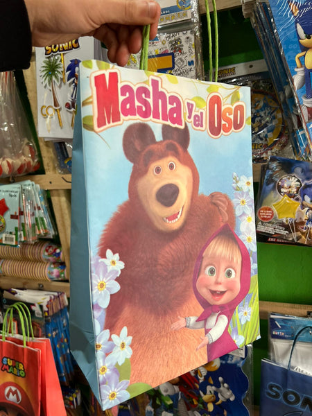 Bolsas de dulces papel masha y el oso paquete X 6 unidades