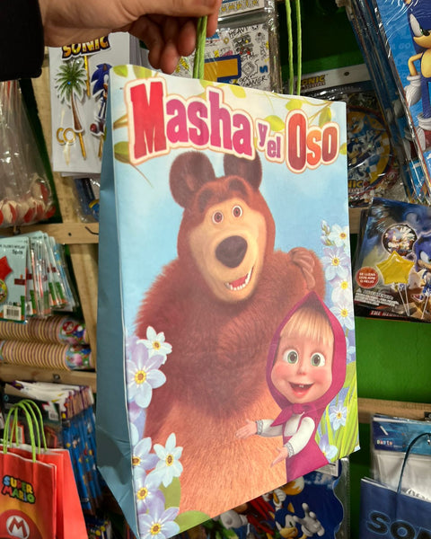 Bolsas de dulces papel masha y el oso paquete X 6 unidades