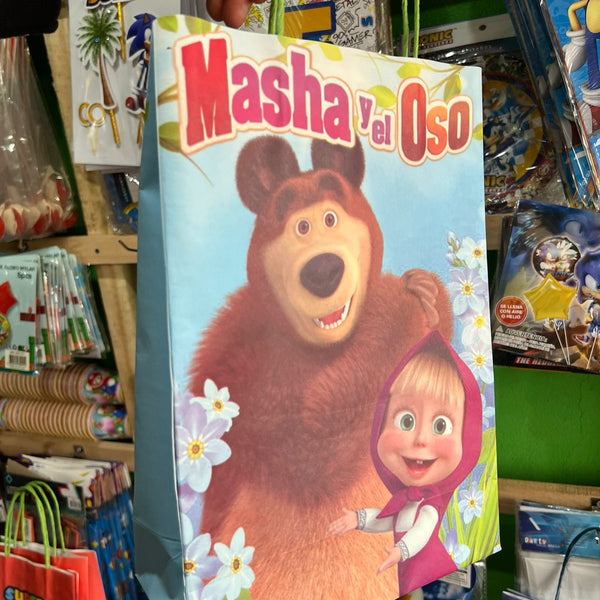 Bolsas de dulces papel masha y el oso paquete X 6 unidades