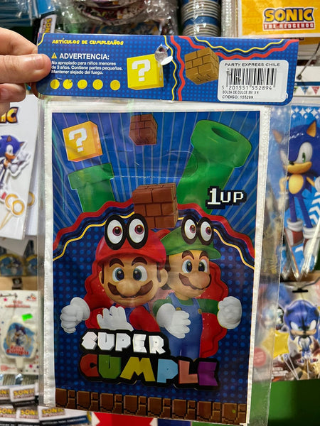 Bolsas de dulces plasticas mario bross paquete X 6 unidades
