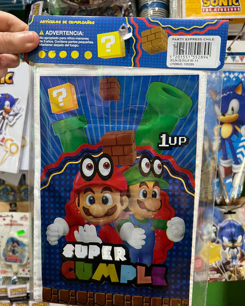 Bolsas de dulces plasticas mario bross paquete X 6 unidades