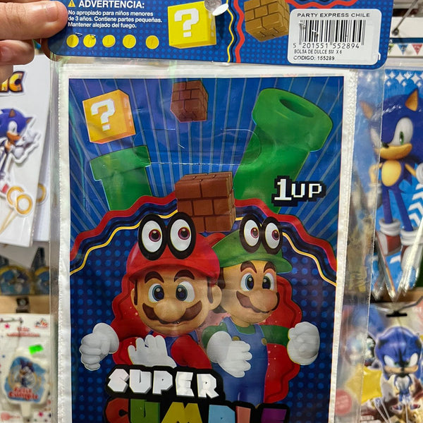 Bolsas de dulces plasticas mario bross paquete X 6 unidades