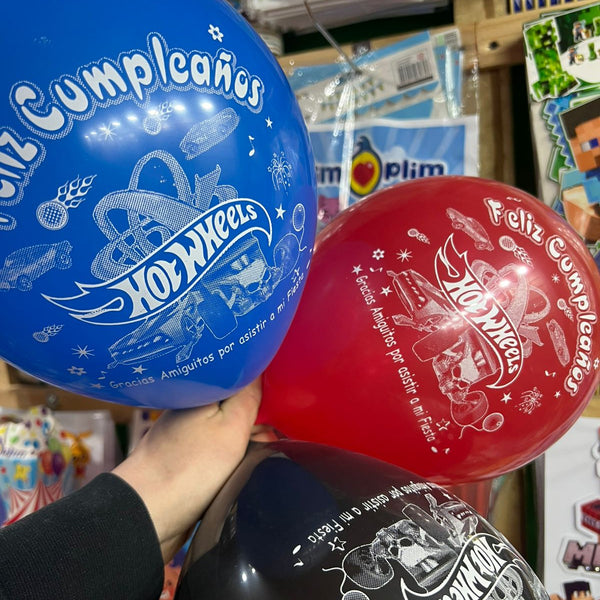 Globos latex Hot Wheels, paquete X 12 unidades