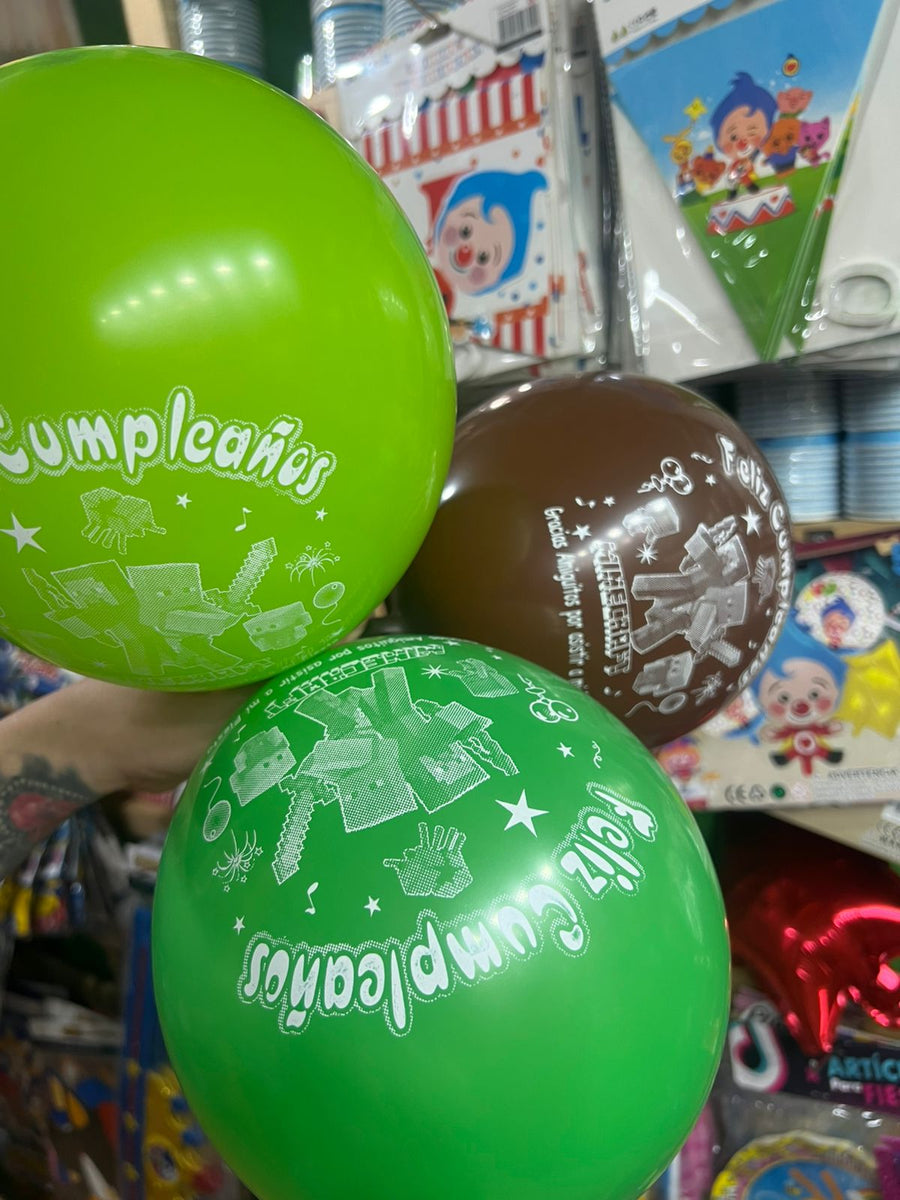 Globos latex impresos minecraft paquete X 12 unidades