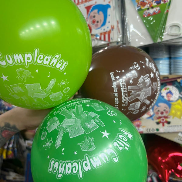 Globos latex impresos minecraft paquete X 12 unidades