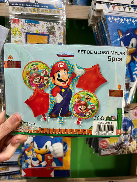 Set globos mario bross, 5 piezas