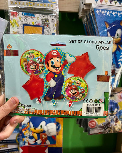 Set globos mario bross, 5 piezas