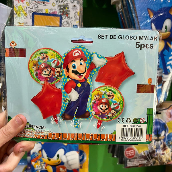 Set globos mario bross, 5 piezas