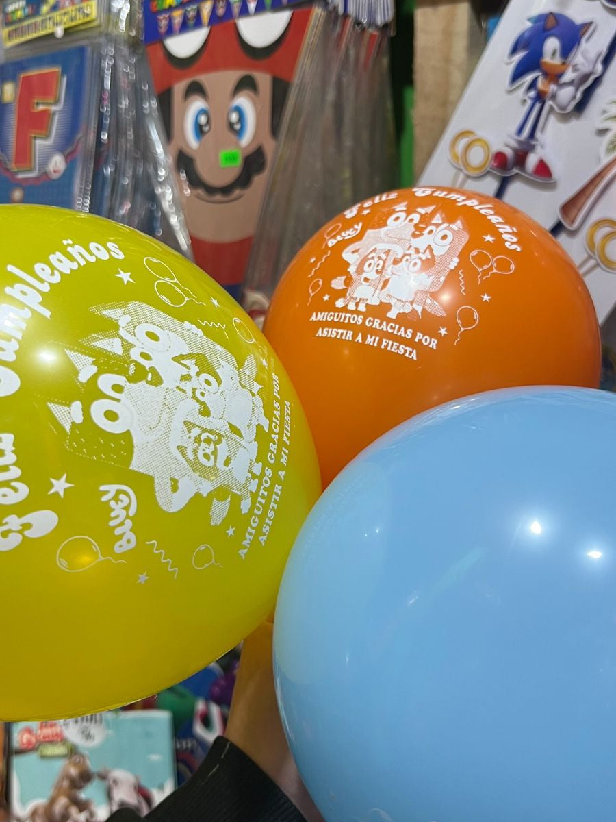 Globos latex impresos bluey paquete X 12 unidades