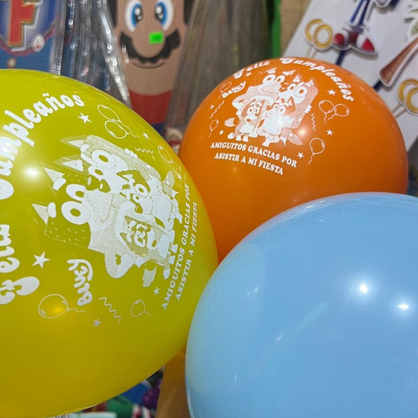 Globos latex impresos bluey paquete X 12 unidades