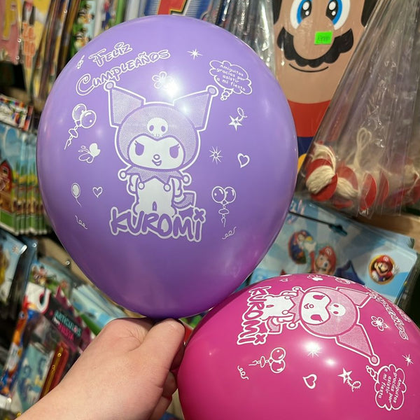 Globos latex impresos kuromi paquete X 12 unidades