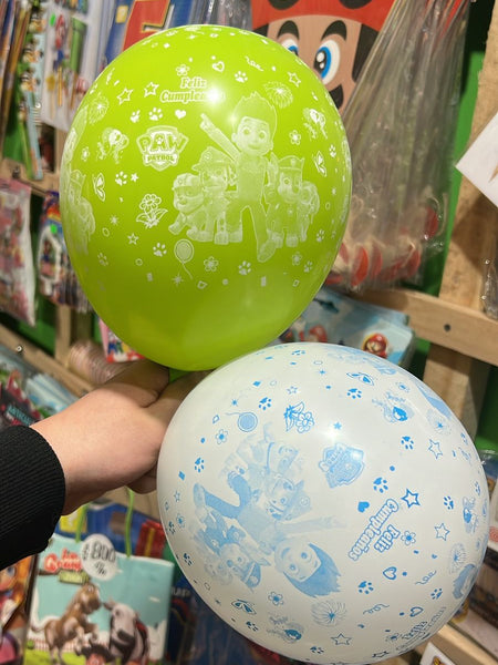 Globos latex impresos paw patrol paquete X 12 unidades