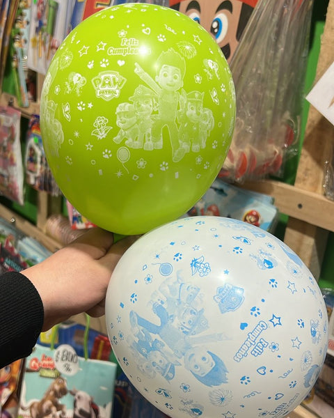 Globos latex impresos paw patrol paquete X 12 unidades