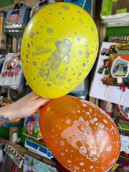 Globos latex impresos pokemon paquete X 12 unidades