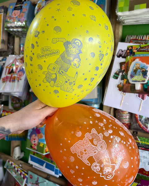Globos latex impresos pokemon paquete X 12 unidades