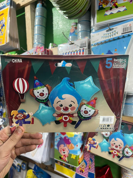 Set globos payaso plim plim, 5 piezas