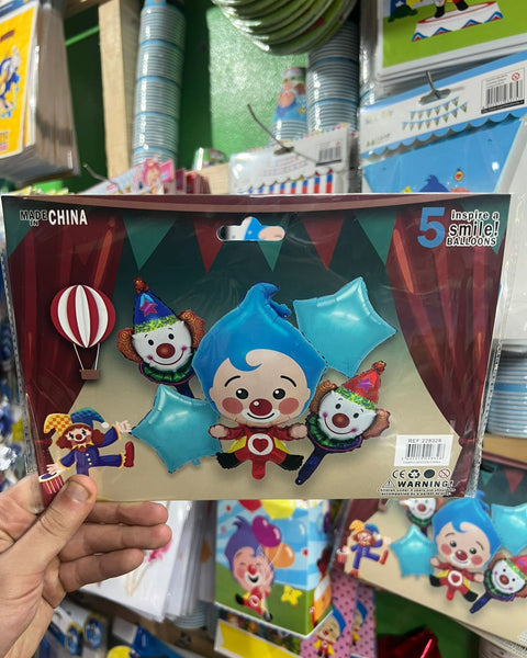 Set globos payaso plim plim, 5 piezas