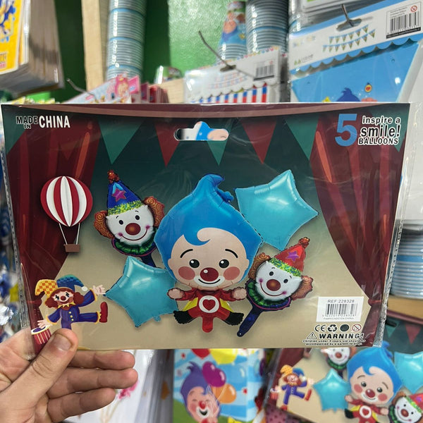 Set globos payaso plim plim, 5 piezas