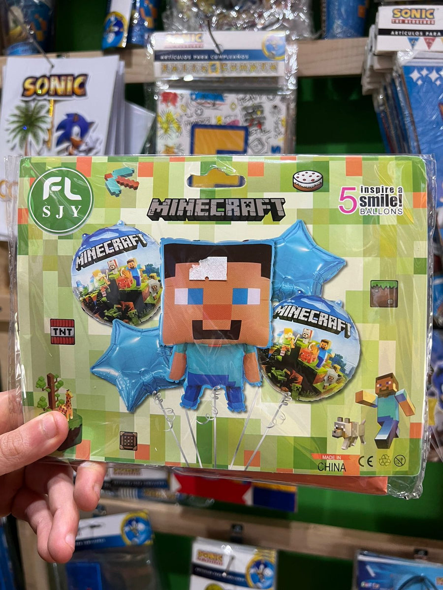 Set globos minecraft, 5 piezas