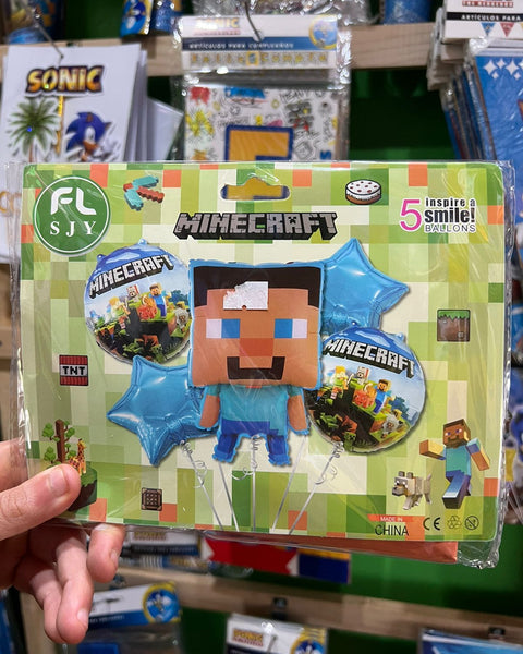 Set globos minecraft, 5 piezas
