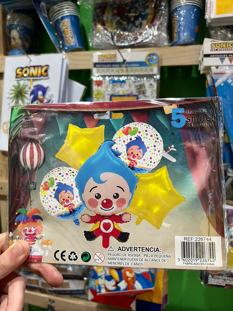 Set globos payaso plim plim, 5 piezas