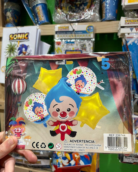 Set globos payaso plim plim, 5 piezas