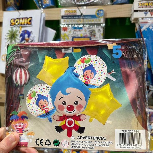 Set globos payaso plim plim, 5 piezas