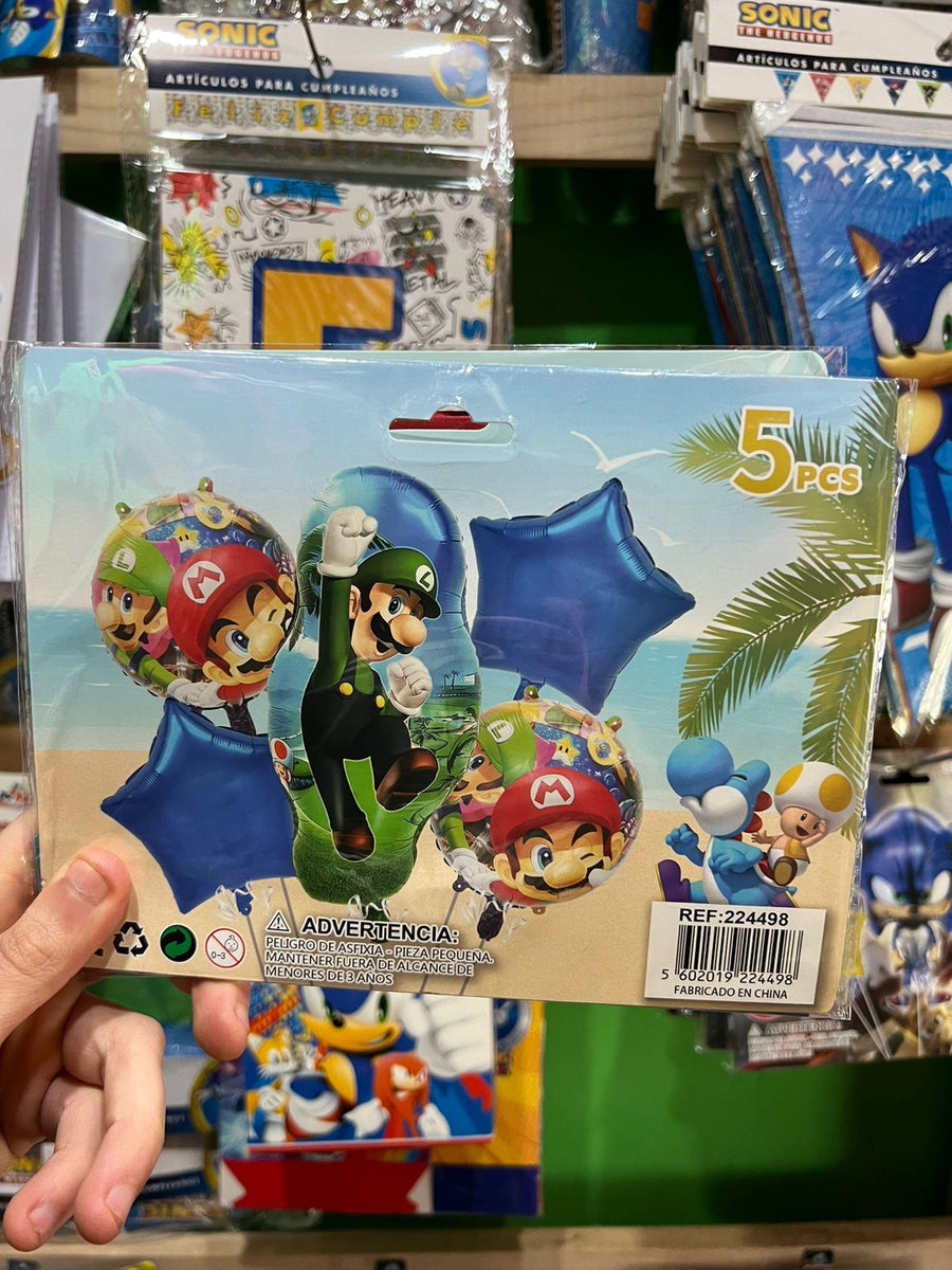 Set globos mario bross, 5 piezas